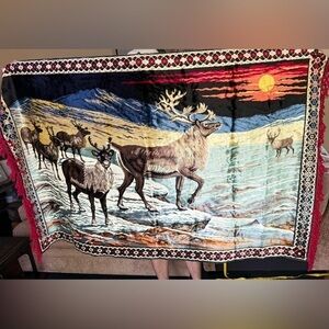 VTG 70's Reindeer Caribou Elk Velveteen Christmas Cabin Tapestry Decor BIG